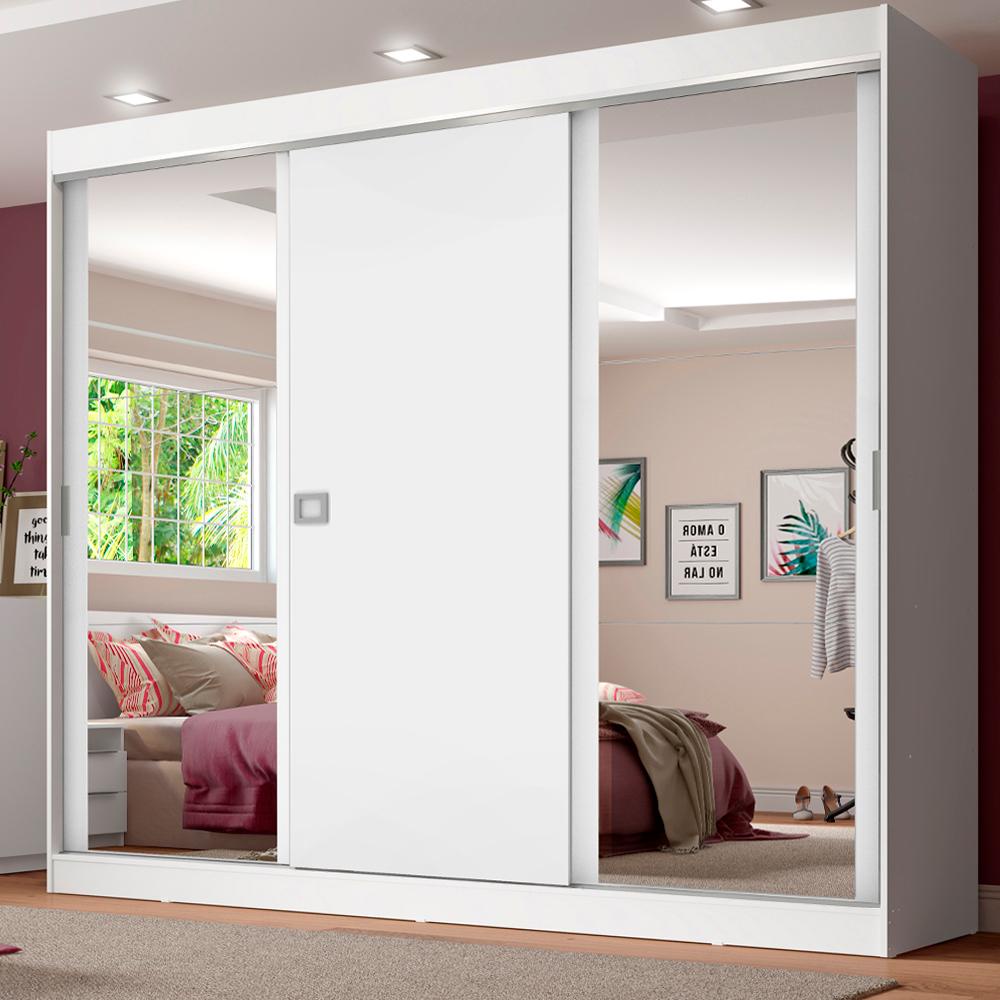 Guarda-Roupa Casal Madesa Napoli 3 Portas de Correr com Espelho - Branco