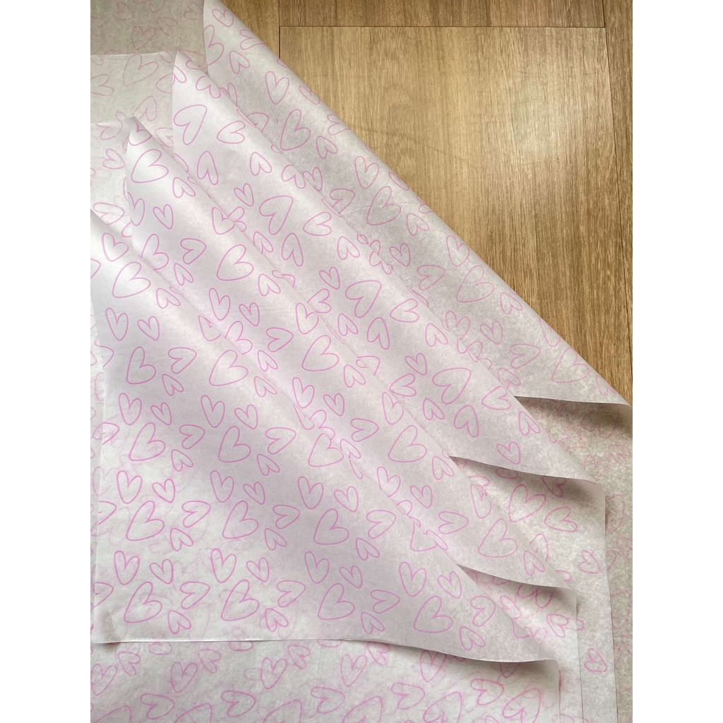 100 Folhas Papel De Seda Premium 30x70cm Coração Rosa