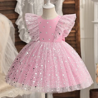 Baby Girls Princess Dress Sequin Tutu Vestido De Noiva Para Crianças Ano Novo Vestidos Rosa