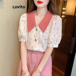 Lovito Blusa Romântica Ditsy Floral Com Gola Contrastante Para Mulheres LNE41221