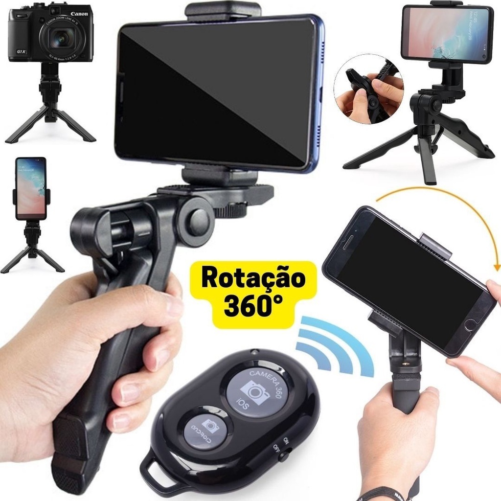 Suporte Tripé Estabilizador Celular Filmagem Gravação Controle Bluetooth Foto Vídeo