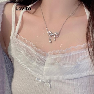 Lovito Colares Casuais Com Strass E Laço Liso Para Mulheres LFA11197