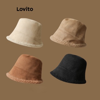 Lovito Balde Sherpa De Camurça Lisa Casual Chapéu Chapéus De Proteção Contra Frio Para Mulheres LFA11465