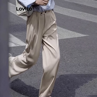Lovito Calça Casual Feminina Com Zíper Frontal Com Botão Liso LNE42115