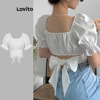 Lovito Linda Blusa Lisa Com Amarração Nas Costas E Laço Nas Costas Para Mulheres L73AD005