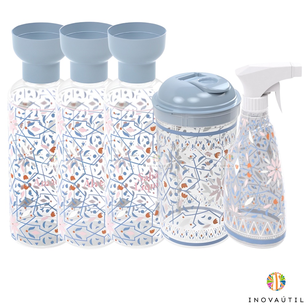 Kit Lavanderia Porta Amaciante, Sabão, Alvejante e Borrifador