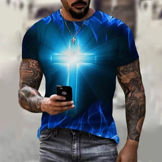 Moda Verão 3D Camisetas Cruz Impressas Jesus Fashion Streetwear De Manga Curta