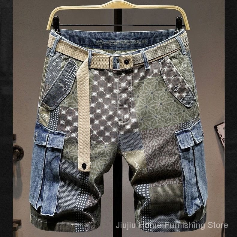 Calças masculinas e calças secas de velocidade de 2022 marca da moda com roupas de trabalho Calções jeans masculinas de cinco pontos Calças folgadas Hip Hop para usar calças finas de verão