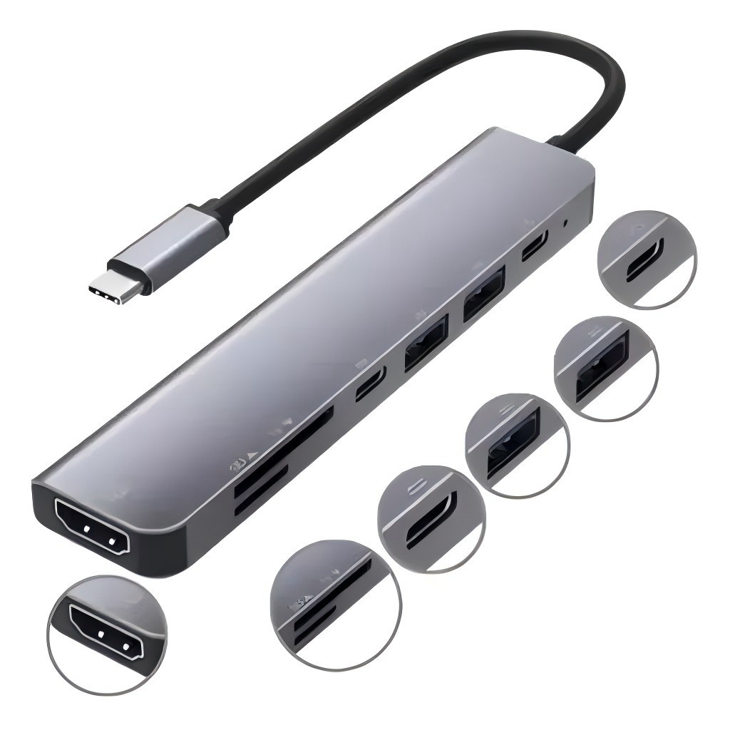 Hub USB Tipo C 7 EM 1/8 Em 1 Para 2.0 3.0 HDMI 4K RJ45 Rede SD TF ...