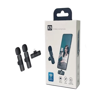 KIT 2Microfone de Lapela Sem Fio K9 Vlog Compatível iPhone Direct Selling