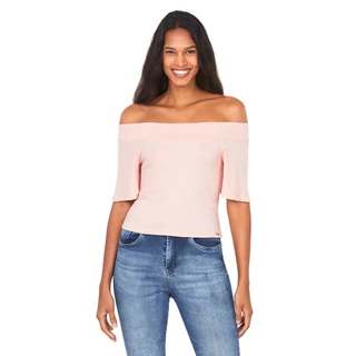 Blusa Feminina Malha Fashion Ombro a Ombro Polo Wear Rosa Médio