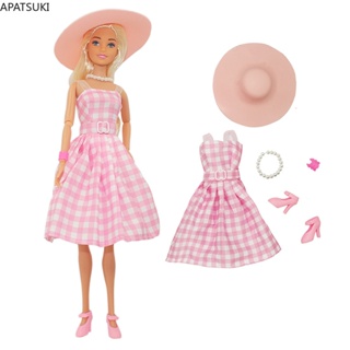 Barbie Roupas e Acessórios Vestido Rosa Babados Colar Sapatos