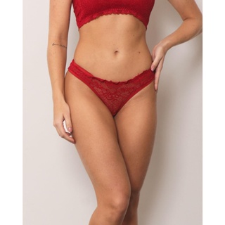 Calcinha Feminina Fio com Renda e Tiras Vermelha