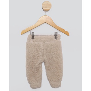 Calça Bebê Jogger Sherpa Bordado Ursinho Bege