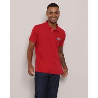 Polo Masculina Manga Curta Com Bordado Vermelha