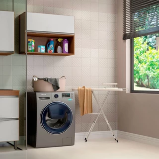 Armário Aéreo Basculante Modulado com Nicho Sabrina 80 Cm 2 Peças MDP Branco Avelã MENU