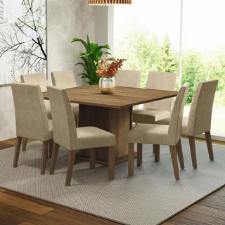 Conjunto Sala de Jantar Mesa Tampo de Madeira 8 Cadeiras Rustic/Imperial Doris Madesa em Oferta na Shopee