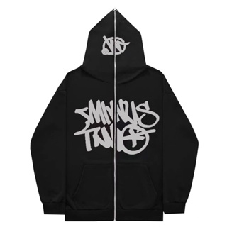 Gótico Menos Dois Ins High Street Y2K Unisex Capuzes De Velo Interno Sweatshirt Com Zíper Completo Top Masculino Feminino