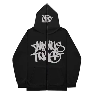 Gótico Menos Dois Ins High Street Unisex Capuzes De Velo Interno Sweatshirt Com Zíper Completo Top Masculino Feminino