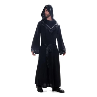 Fantasia Mago Feiticeiro Adulto de Halloween Com Capuz