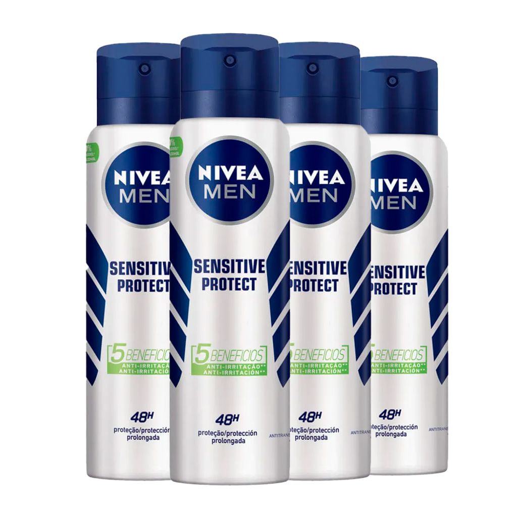 Kit Desodorante Aerosol Nivea Sensitive Protect For Men 150ml - 4 unidades