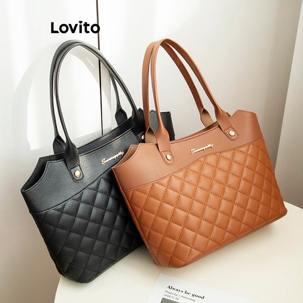 Lovito Bolsa Casual Acolchoada Lisa Para Mulheres LFA06108 (Marrom/Branco/Preto)