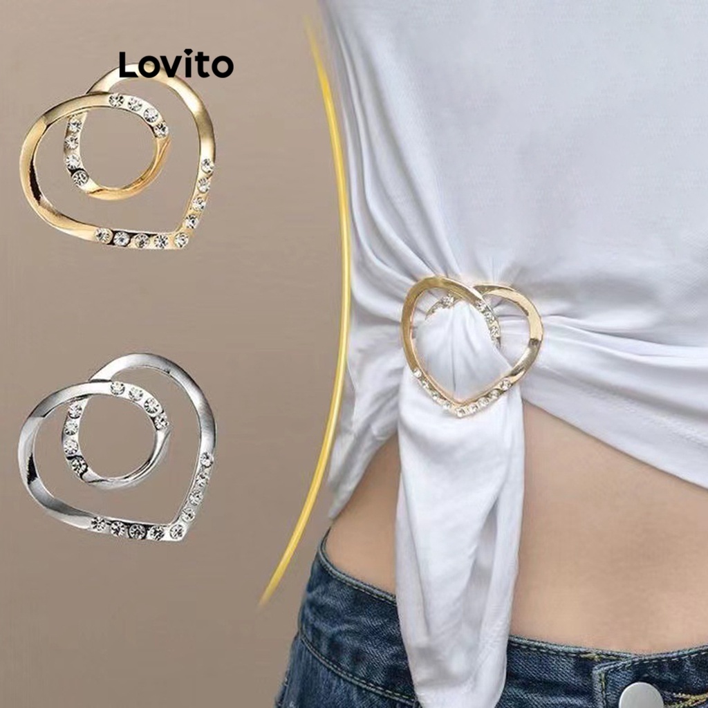 Lovito Elegante Broche Feminino Estampa de Coração com Strass LFA10700