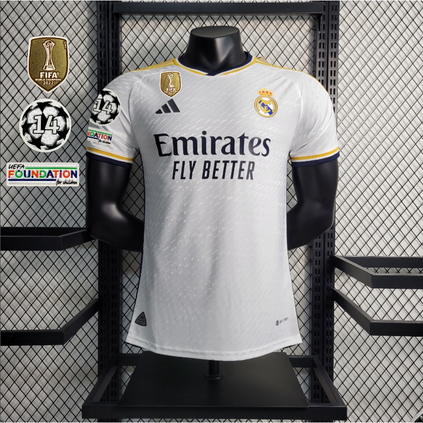 23 /24 Real Madrid R-M Camisa De Futebol Jogador Casa Camisa De Futebol Versão Camisa Branca Camisa Masculina Camisa De Suor