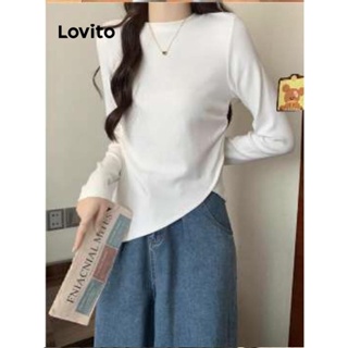 Lovito Camiseta Casual Lisa Assimétrica Para Mulheres LNE41121