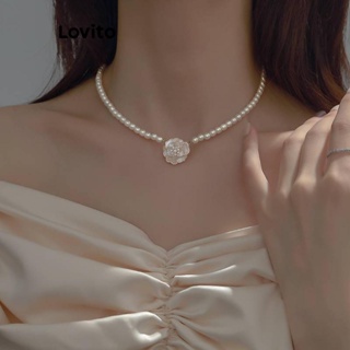 Lovito Elegantes Colares De Pérolas Com Flores Florais Para Mulheres LFA11348