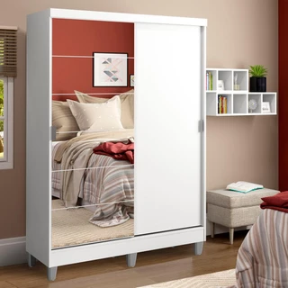 Guarda-Roupa Solteiro Madesa Luke 2 Portas de Correr com Espelho com Pés - Branco em Oferta na Shopee