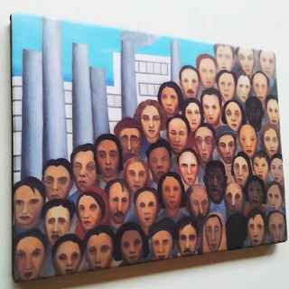 Quadro Decorativo Tarsila do Amaral Operários Obra de Arte Moderna em Tela Acetinada