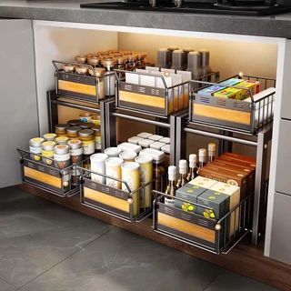 Sob A Pia Organizador Rack Gaveta De Cozinha Pull Out Cesta Condimento Tempero Armário Com Organizadores Deslizantes Prateleiras Seasoner Racks