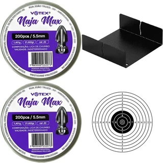 Kit 2 Chumbinhos Naja Max 5.5mm 200pcs/pot - Votex + Alvo + Porta Alvo em Oferta na Shopee