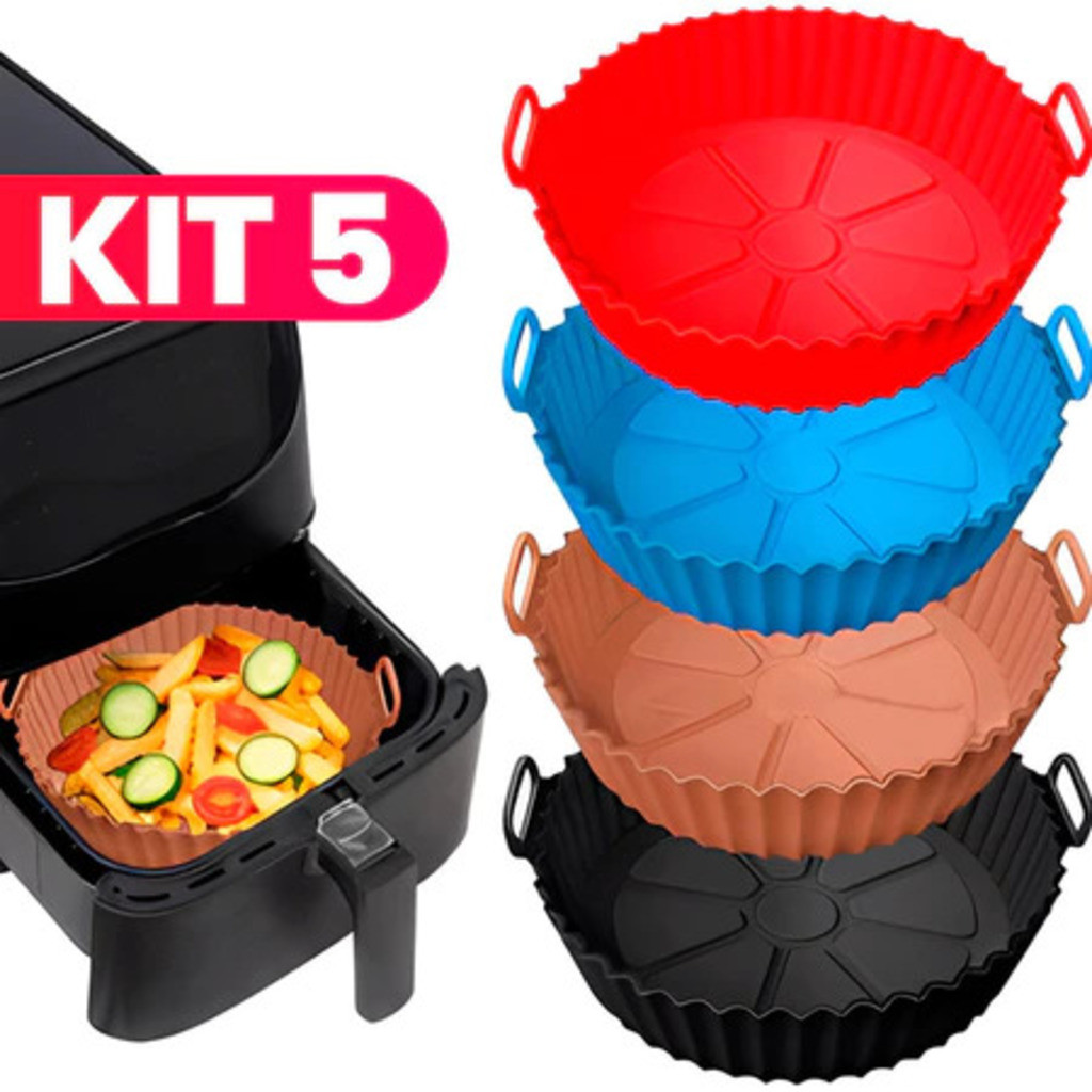 Kit 5 Forma De Silicone Para Air Fryer Forno Microondas Fritadeira Assadeira Reutilizável Antiaderente Flexível