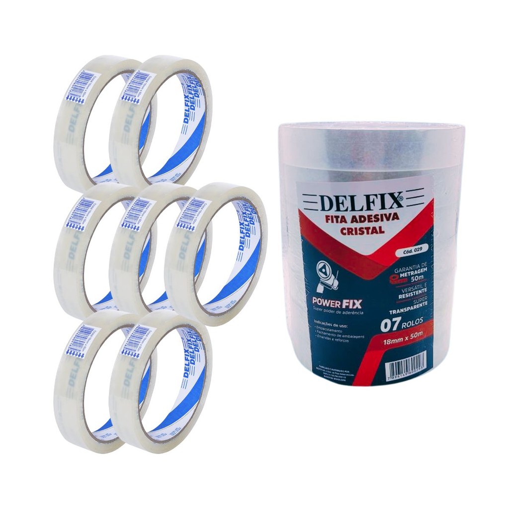 Fita Adesiva Cristal Delfix 18mm X 50m - Kit 7 Rolos | Shopee Brasil