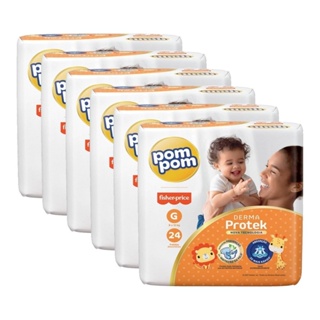Fralda Descartável Pom Pom Derma Protek Jumbro Tamanho G - 6 Pacotes com 24 Fraldas - Total 144 Tiras