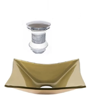 CUBA DE VIDRO RETANGULAR 39CM CHAMPANHE + VALVULA CLICK