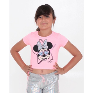 Blusa Infantil Estampa Minnie Mouse Disney Neon Rosa