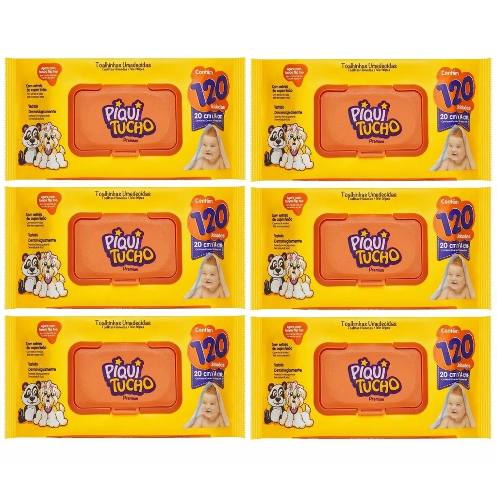 Kit C/6 Toalhas umedecidas Piquitucho Premium 120 un