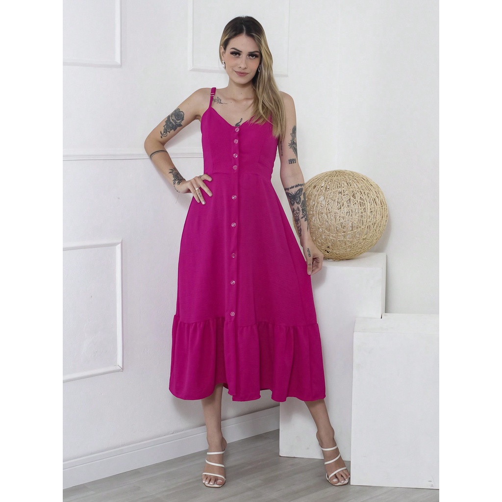 Vestido Midi com Bojo Alça Regulável