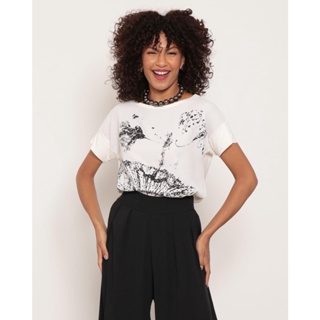Blusa Feminina Bubble Manga Curta Off White