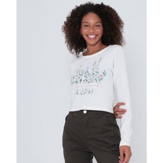 Blusa Cropped Estampa Floral Branca