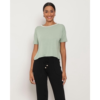 Blusa Feminina Detalhe Decote Manga Curta Verde