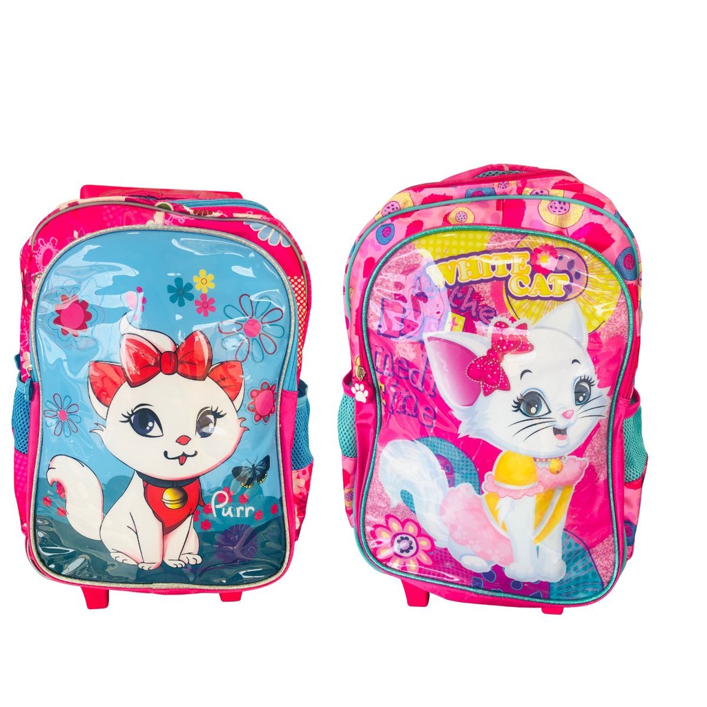 Kit Mochila Escolar Infantil de Rodinhas Menina Bolsa Resistente Impermeável Com Lancheira e Estojo