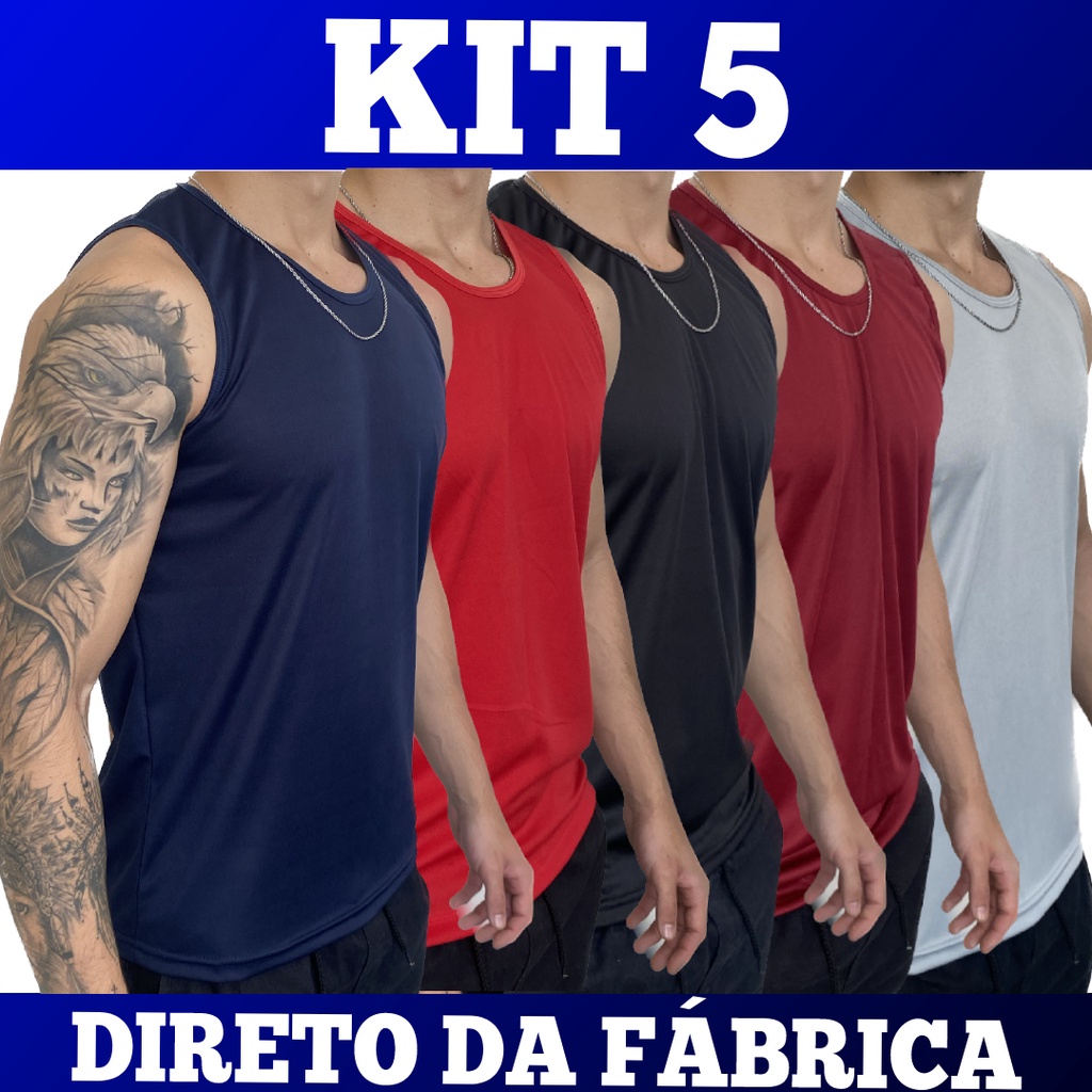 KIT 5 Regata Dry Fit Masculina - Casual - Treino - Academia - Esportes -  Exercícios - Corrida