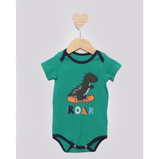 Body Bebê Manga Curta Dinossauro Verde
