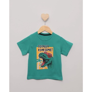 Camiseta Bebê Manga Curta Estampa Dinossauro Verde