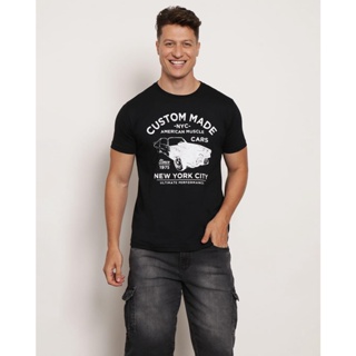 Camiseta Masculina Manga Curta Estampa Preta
