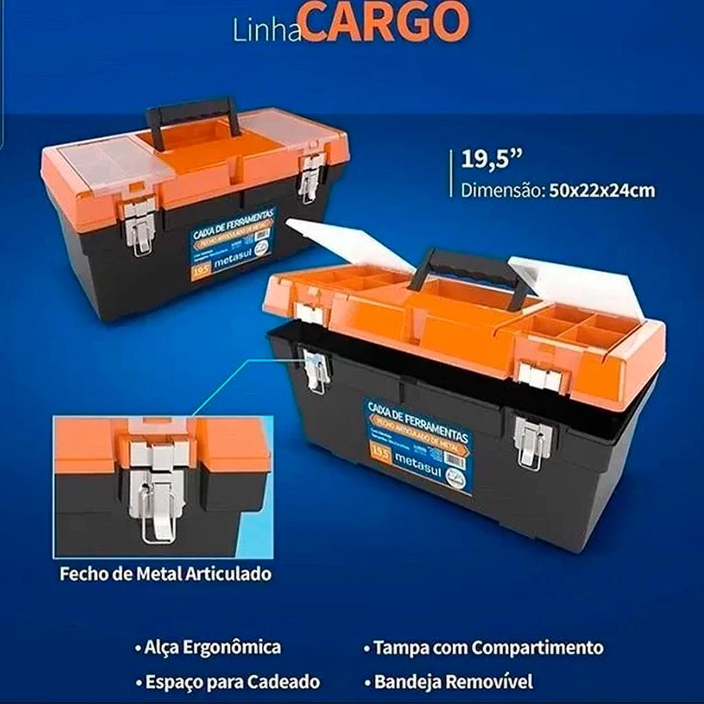 Caixa de Ferramentas Maleta Grande Reforçada Cargo 19.5